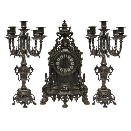 Часы каминные и 2 канделябра Барокко на 5 свечей, под бронзу AL-82-103-C-ANT - фото 186037