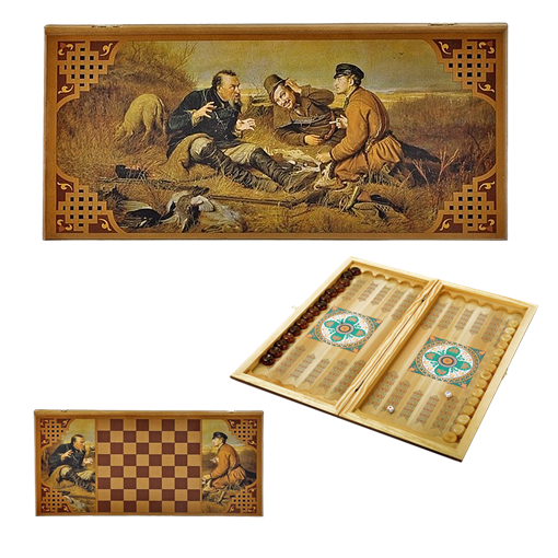 Нарды в деревянной коробке Охотники на привале SA-OH-L - фото 186830