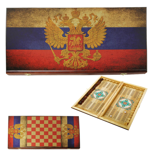 Нарды в деревянной коробке Россия SA-RU-M - фото 186937