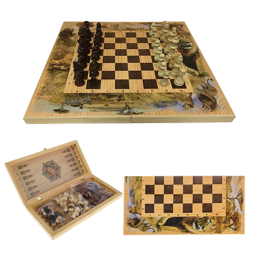 Набор игр шахматы нарды, шашки с доской Сафари SA-SH-021 - фото 187201