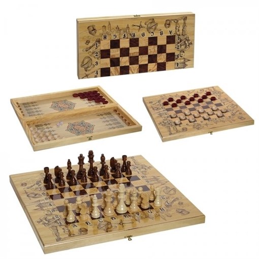 Игра настольная 3 в 1 "Рыцарь" (шахматы, шашки, нарды) L50 W25 H5 см - фото 194241