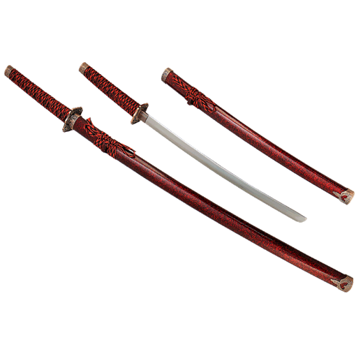 Набор самурайских мечей, 2 шт. Ножны мрамор бордовый - фото 199858