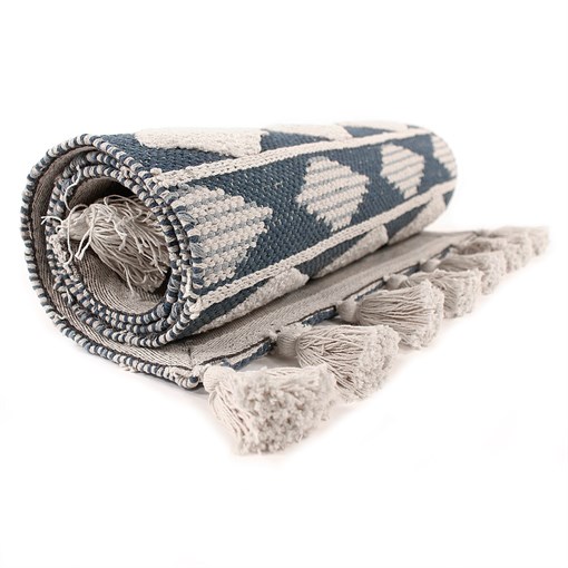 Ковер из хлопка синего цвета с геометрическим принтом ethnic, 70х160 см - фото 243829