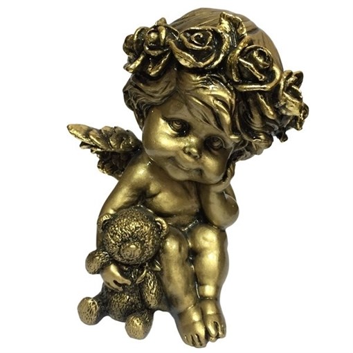 Фигура декоративная Ангелочек с медведем сусальное золото L9.5W9.5H13 cм. - фото 252069