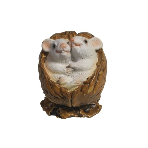 Фигурка декоративная Белые крыски в орешке (акрил) L5 W4 H4 см - фото 253995