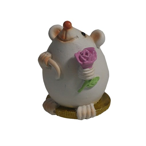 Фигура декоративная Мышонок с розочкой (белый) L5W4H5,5 - фото 254003