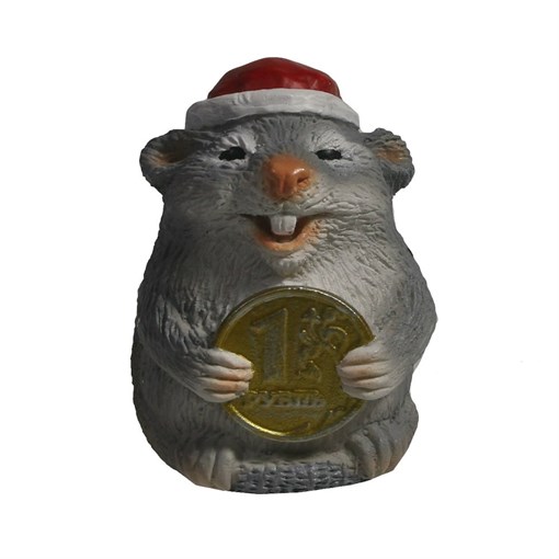 Фигура декоративная Крыса с рублем (серый) L4W4H5 - фото 254004