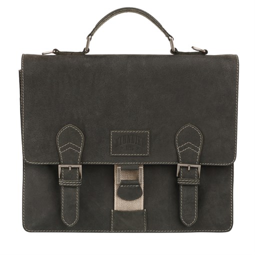 Портфель KLONDIKE Native, натуральная кожа в черном цвете, 38 х 14 х 33 см - фото 258863