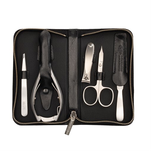 Маникюрный набор Erbe, 5пр. Футляр: натур.кожа, цвет черный/серый - фото 258933