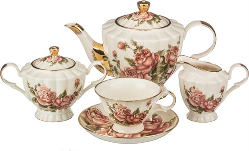 Чайный сервиз на 6 персон 15 пр. "Корейская роза" 950/350/220/250 мл в картонном чемодане (кор=3на - фото 288516