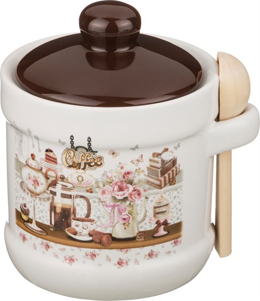 Сахарница "Coffee" 13*11*12 см 300 мл с ложкой - фото 291802