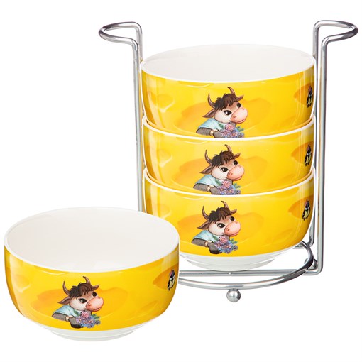 Набор салатников 4 шт на металл.подставке "Коровки" 11*5,5 см - фото 292171