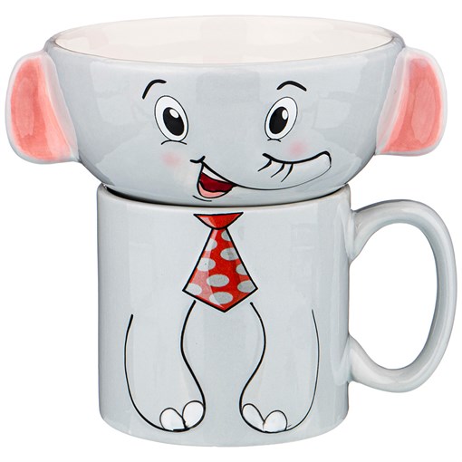 Набор "Слоник" на 1 персону 2пр.: салатник 13*5,5 см 450 мл , кружка 300 мл - фото 294317