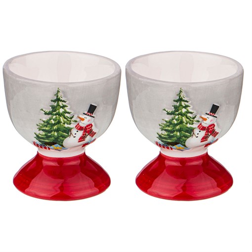 Набор подставок под яйцо из 2  шт коллекция "Веселые снеговики" 5,5*5,5*5,9 см - фото 295162