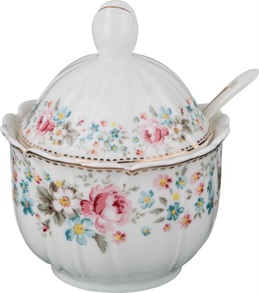 Сахарница с ложкой "Мадемуазель кики" 10*10*12 см 250 мл - фото 295669