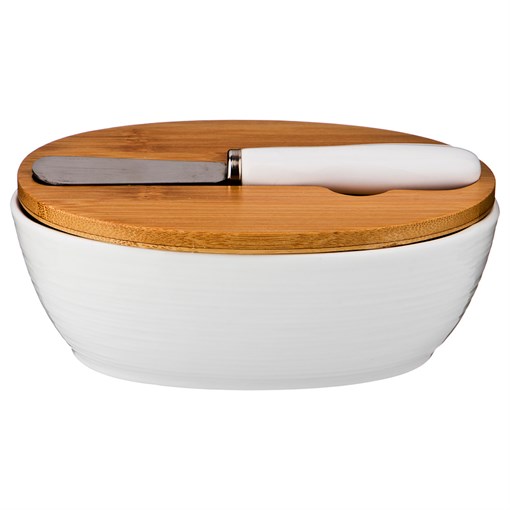 Масленка с крышкой "Native" + нож металлический 14,5*11 см H=5,5 см - фото 296147