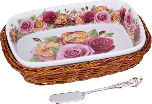 Масленка с ножом для масла на подставке 16*10 см H=3,5 см - фото 299756