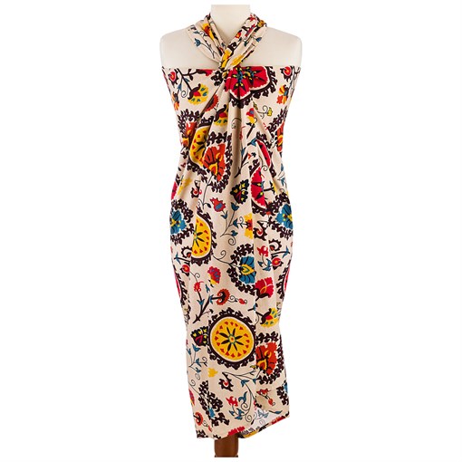 Парео 120*180 + мешочек , 100% хлопок, восточные цветы, бежевый - фото 300627