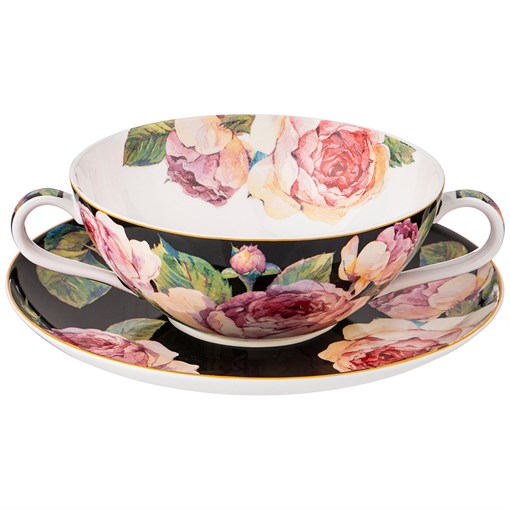 Бульонница с блюдцем lefard "Винтаж" 450 мл черная - фото 301100