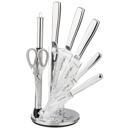 Набор ножей agness с ножницами и мусатом на пластиковой подставке, 8 предметов - фото 302584