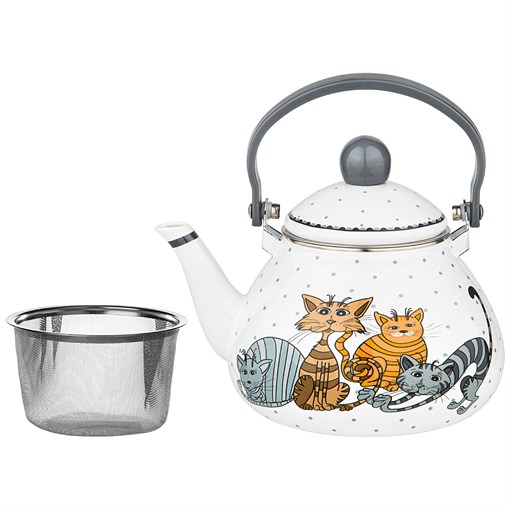 Чайник agness эмалированный с фильтром из нжс, серия озорные коты, 1,3л, подходит для индукц. плит - фото 302925