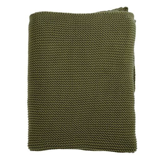 Плед из хлопка жемчужной вязки оливкового цвета из коллекции essential, 130х180 см - фото 312333