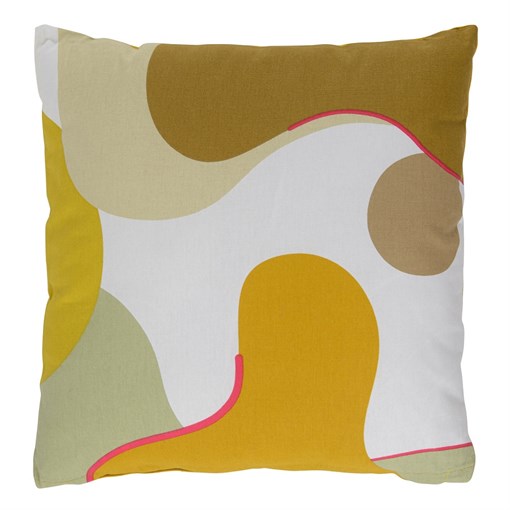 Подушка декоративная из хлопка горчичного цвета с авторским принтом из коллекции freak fruit, 45х45 - фото 322405