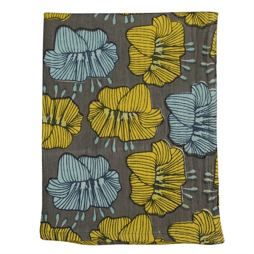 Полотенце кухонное из хлопкового муслина серого цвета с принтом Цветы из коллекции prairie, 50х70 см - фото 322545