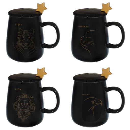 Кружка с крышкой и ложкой, 450 мл, L12 W8,5 H11,5 см, 4в. - фото 334571