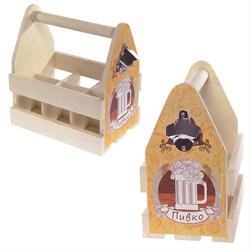 Переноска для 6-ти бутылок с открывалкой, L26 W18 H31 см - фото 336526