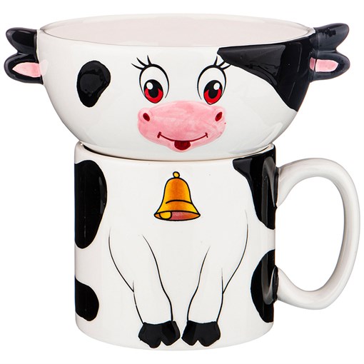Набор "Теленок" на 1 персону 2пр.: салатник 13*5,5 см 450 мл , кружка 300 мл - фото 348186