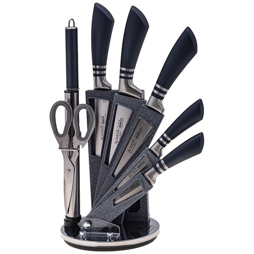 Набор ножей agness с ножницами и мусатом на пластиковой подставке, 8 предметов - фото 352543