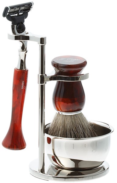 Бритвенный набор IL Ceppo: станок, помазок, чаша, подставка, коричневый цвет - фото 353790