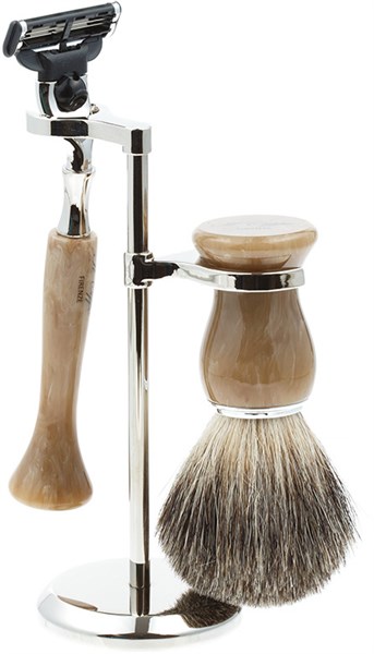 Бритвенный набор IL Ceppo: станок, помазок, подставка, серый перламутровый цвет - фото 353799