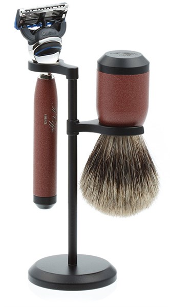 Бритвенный набор IL Ceppo: станок, помазок, подставка, красно-черный матовый цвет - фото 353833