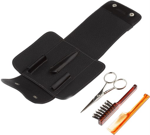 Дорожный набор для усов и бороды IL Ceppo в черном чехле: щетка, расческа, ножницы - фото 353877