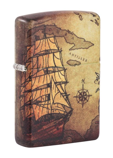 Зажигалка Zippo Pirate Ship с покрытием White Matte, латунь/сталь, белая, матовая, 38x13x57 мм - фото 354411