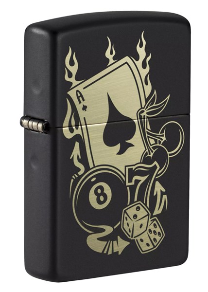 Зажигалка ZIPPO Gambling Design с покрытием Black Matte, латунь/сталь, чёрная, матовая, 38x13x57 мм - фото 354433