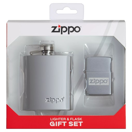 Подарочный набор ZIPPO: фляжка 89 мл и зажигалка, латунь/сталь, серебристый, в коробке с подвесом - фото 354673
