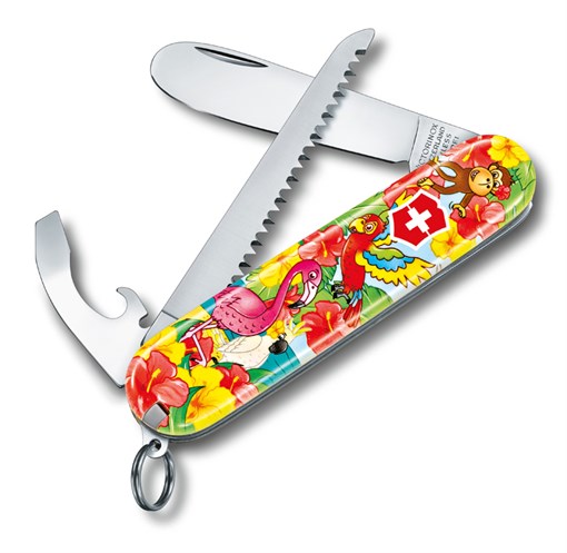 Набор для детей VICTORINOX "Попугай": перочинный нож 84 мм, шнурок на шею, книга-раскраска, красный - фото 355892