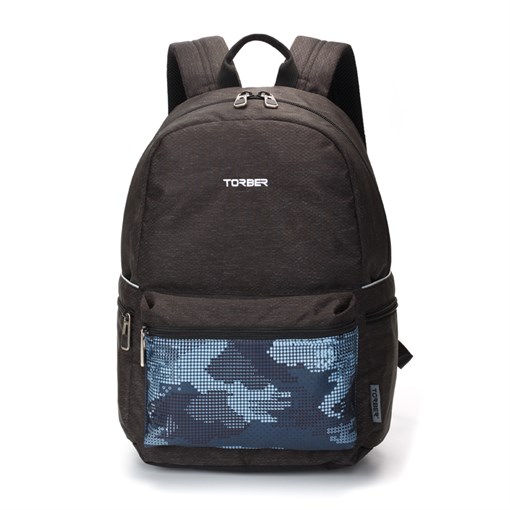 Рюкзак TORBER GRAFFI, серый с карманом синего цвета, полиэстер, 44 x 31 x 18 см - фото 356433