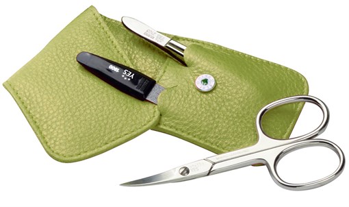 Маникюрный набор YES, 3 пр. Футляр: натуральная кожа, цвет зеленый - фото 356537