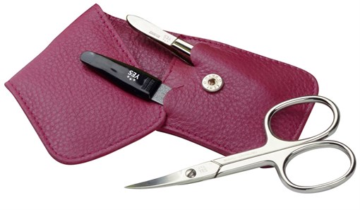 Маникюрный набор YES, 3 пр. Футляр: натуральная кожа, цвет розовый - фото 356541