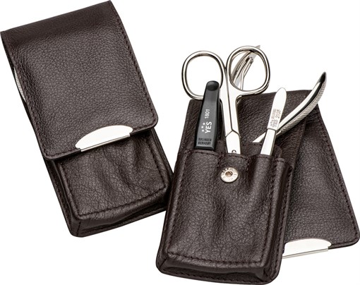 Маникюрный набор YES, 4 пр. Футляр: натуральная кожа, цвет коричневый - фото 356543