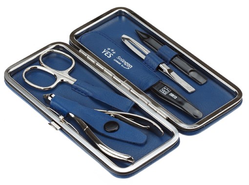 Маникюрный набор YES, 5 пр. Футляр: натуральная кожа, цвет синий - фото 356552