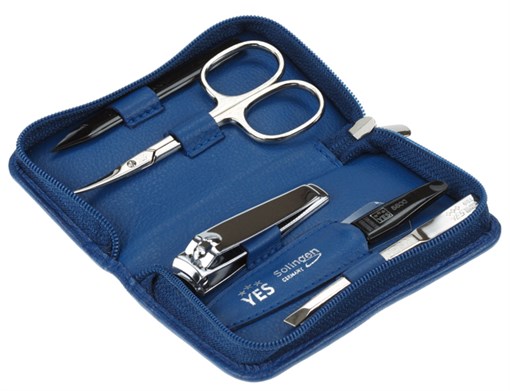 Маникюрный набор YES, 5 пр. Футляр: натуральная кожа, цвет синий - фото 356560