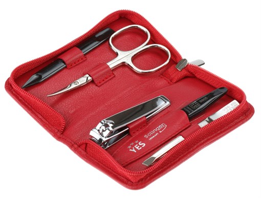 Маникюрный набор YES, 5 пр. Футляр: натуральная кожа, цвет красный - фото 356562