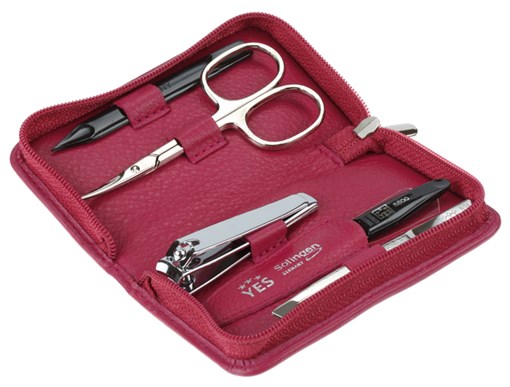 Маникюрный набор YES, 5 пр. Футляр: натуральная кожа, цвет розовый - фото 356564