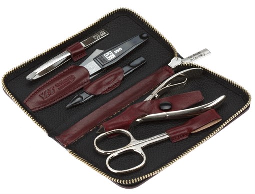 Маникюрный набор YES, 5 пр. Футляр: натуральная кожа, цвет бордово-красный - фото 356566