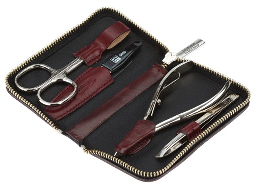 Маникюрный набор YES, 4 пр. Футляр: натуральная кожа, цвет бордово-красный - фото 356568